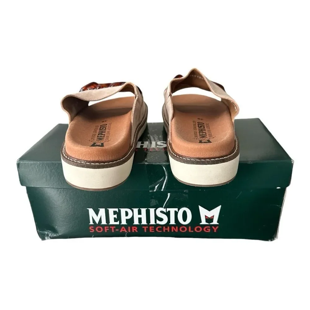 Mephisto Beverly Suede Slide Sandals EU 39 US 9 Sand Tan Tortoise Chain